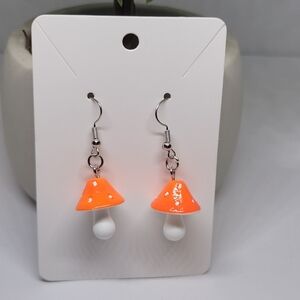 Orange and White Mushroom Earrings
